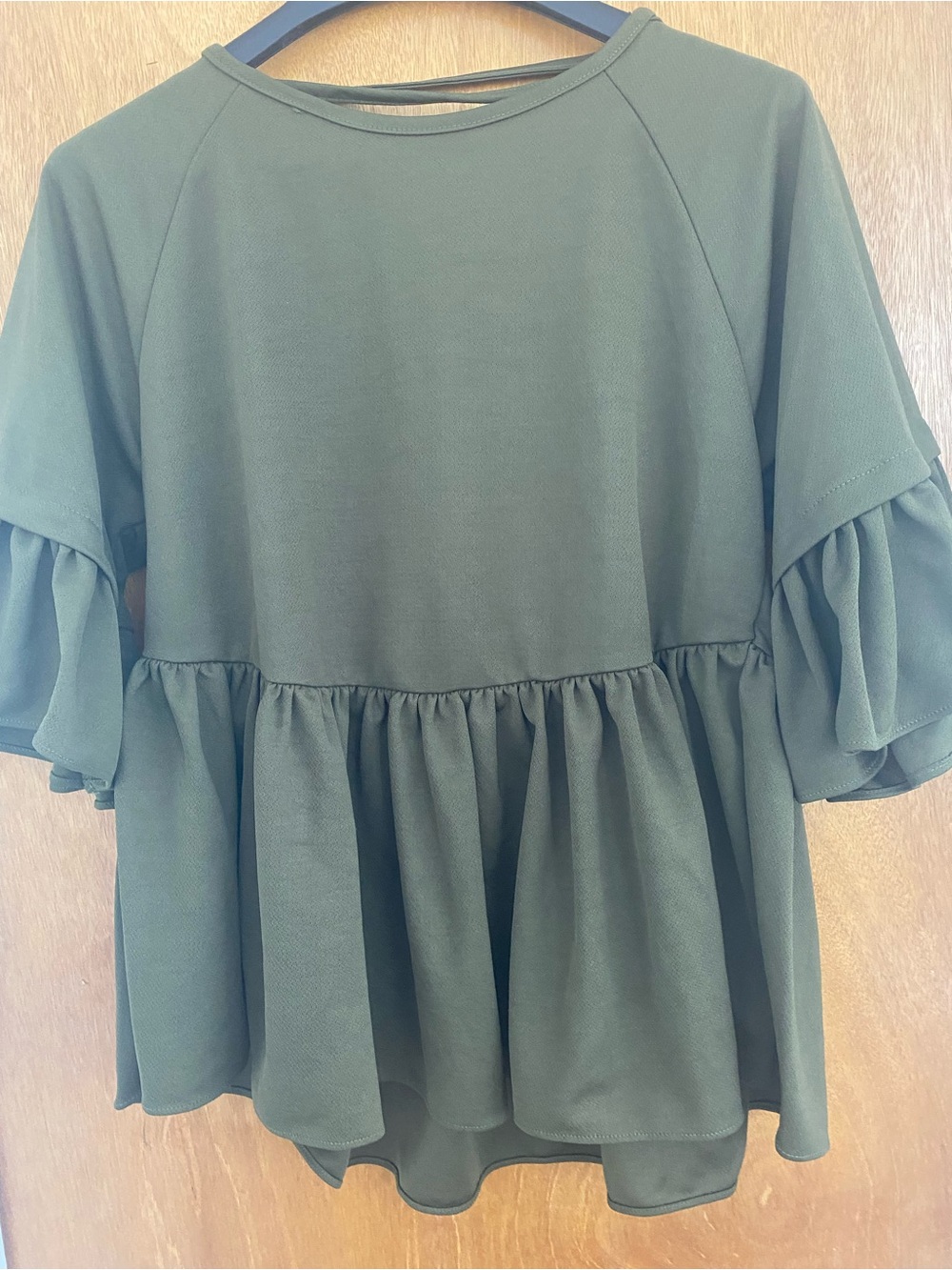 Women's Olive Green Ruffle Peplum Tunic Top - Casual Chic